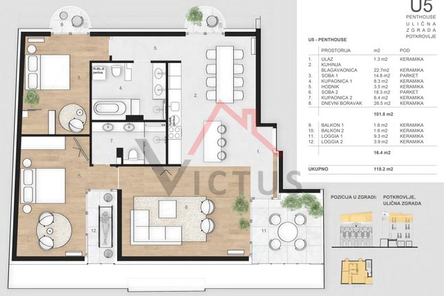 CRIKVENICA - penthouse in a new building in the center with an elevator