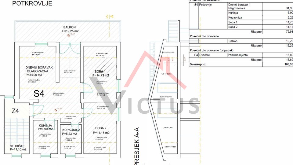 CRIKVENICA - 2 Schlafzimmer, Apartment mit Balkon und offenem Meerblick, 95 m2