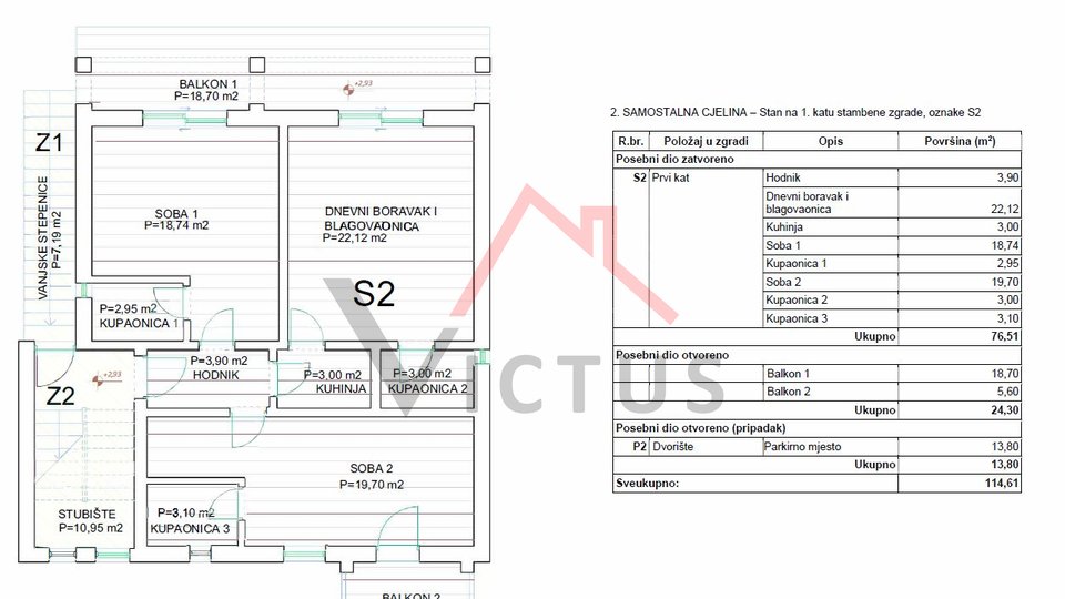 CRIKVENICA - 2S+DB, stan s balkonom i pogledom na more, 101 m2